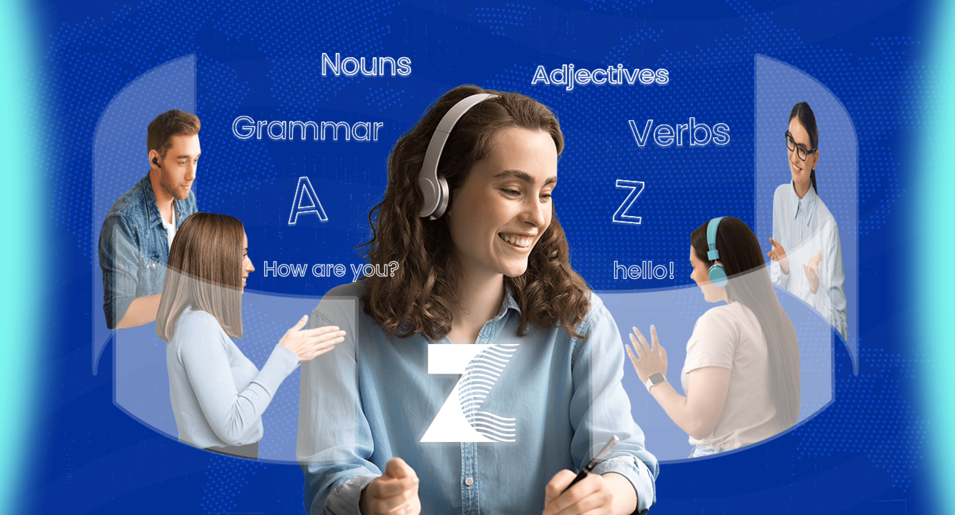 Teenager with teachers exploring english language