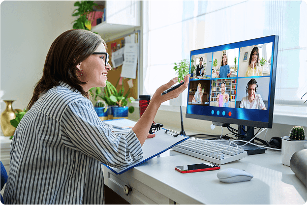 A girl in online meeting