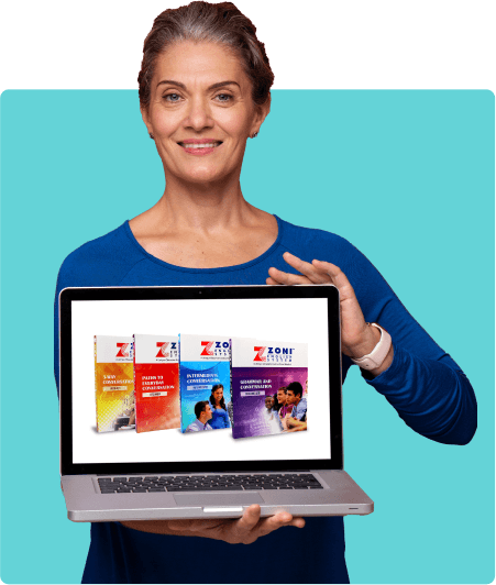 ZoniLive woman holding a laptop, accessing online learning resources for personal growth