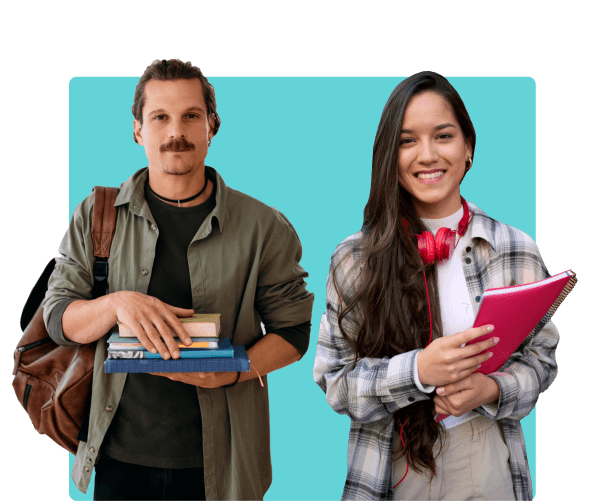 ZoniLive male and female students holding books, ready for an engaging online learning experience