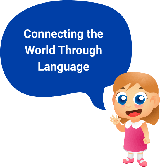 ZoniLive child waving with a 'connecting world' slogan for interactive English lessons