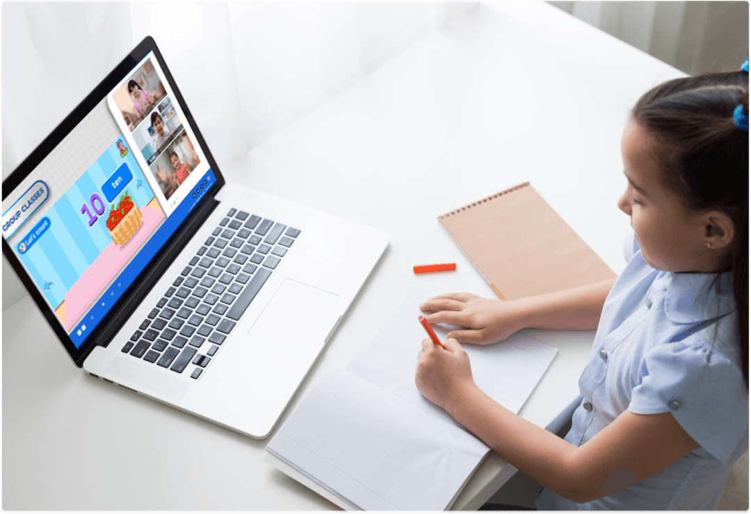 ZoniLive child engaged in online English learning session on laptop