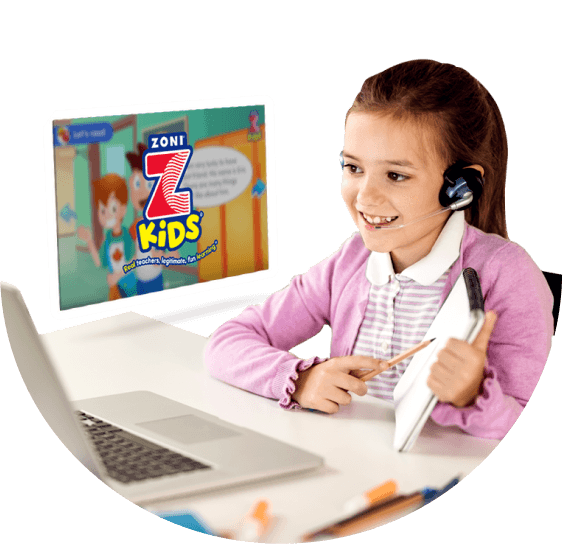 ZoniLive student showing book while participating in virtual ESL lesson